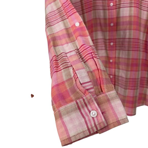 Lands End Womens Pink Plaid Button-Down Shirt Size XL 100% Cotton Woven knit - Picture 9 of 13